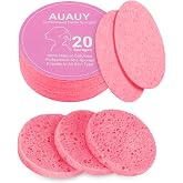 AUAUY 20pcs Compressed Facial Sponges, Makeup Remover, Round, Pink | Cellulose Makeup Remover Sponges, Beauty Sponge, Perfect