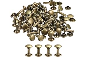 QUARKZMAN Remaches de Cuero 50 Kits, Remaches de Doble Tapa 8mm, Altura 12mm, Remache de Pernos Metálicos para Reparación Artesanía Cuero DIY Monedero Cinturón Bolsa Zapato, Tono Bronce