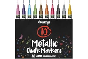 Chalkola Kreidestifte für Tafel Abwaschbar | 10 Metallic Stifte mit 3mm Umkehrbarer Spitze | Kreide Stift für Fenster, Tafel, Whiteboard & als Glasstift. Chalk markers für Erwachsene & Kinder