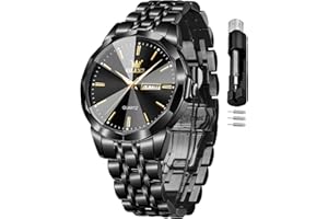 OLEVS Men's Watch Luxury Business Dress Watch UK Diamond Design Quartz Stainless Steel Waterproof Luminous Week Calendar Gift