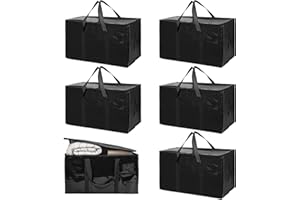 KYYGKY 6 Pezzi Grande Borsa Portaoggetti Borsa Resistente Grande Portaoggetti con Cerniera e Manici Nera Borse Trasloco Vestiti Scatole Sotto Letto Contenitore Vestiti per Vestiti Coperte Trapunte