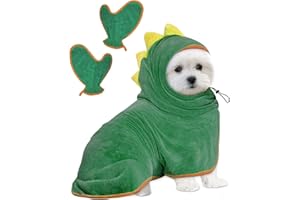 JOLOVE Dog Drying Coat Super Absorbent Dog Towels for Drying Dogs for After Bath Soft Dog Drying Towel Adjustable Dog Bathrobe for Bath, Swim, Wet Walk (Green Dinosaur, S)