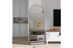 KEEPGOON Espejo de cuerpo entero con esquinas redondeadas, 162 x 53 cm, espejo de pie para colgar, de pie o apoyarse, espejo de dormitorio, espejo de pared, espejo de vestidor con marco de aluminio (negro)