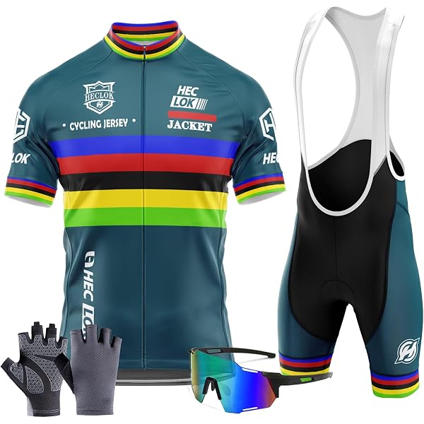 Tenue Cyclisme Homme – Maillot + Short Coussiné – Respirant, Anti-Transpiration – Avec Gants Et Lunettes