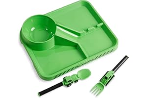 Dinneractive Essgeschirr für Kinder - 3 ST. Besteck zum Thema Baustelle - Traktorbesteck - Kleinkinderteller - Babygeschirr