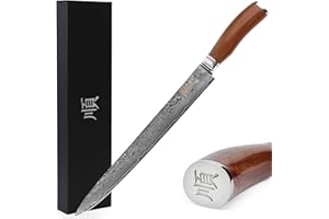 Sunlong Coltello da intaglio Coltello da 12 pollici Pro Damasco VG10 Sashimi Impugnatura in palissandro naturale martellato