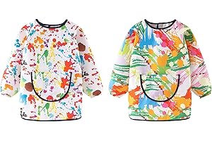 Goiern 2 sztuki fartuchów malarskich dla dzieci w wieku 6-12 lat, z kieszeniami, fartuch malarski, do szkoły, wodoodporny, do majsterkowania, malowania, pieczenia, gotowania, dla dziewcząt i chłopców,