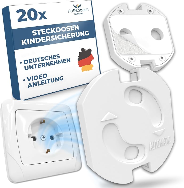 Hoffenbach 20x Steckdosen Kindersicherung – Steckdosensicherung mit Drehmechanik – Schutz für Babys & Kinder – Steckdosenschutz verhindert Unfälle & Stromschläge – Steckdose Kinderschutz – Weiß