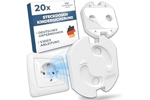 Hoffenbach 20x Steckdosen Kindersicherung – Steckdosensicherung mit Drehmechanik – Schutz für Babys & Kinder – Steckdosenschutz verhindert Unfälle & Stromschläge – Steckdose Kinderschutz – Weiß
