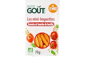 GOOD GOÛT - Mini-Baguettes Tomate Et Basilic - Biscuits Type Gressins Pour Bébé - Dès 12 Mois - Sachet Refermable - 70g - BIO