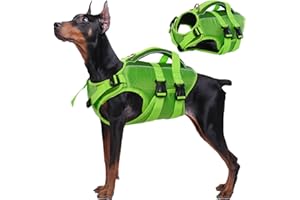 Kuoser Hunde Schwimmweste für Kleine, Mittel, Große Hunde - Verstellbar & Ripstop Mit Rettungsgriff, Hoher Schwimmfähigkeit - Haustier Lebensretter Welpen Badeanzüge für Strand - Green XXL