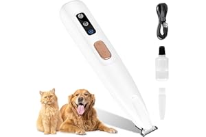 NathrBTV Cortadora de Pelo para Mascotas Eléctrico Cortadora de Pies Recortadora de Pelo de Pata de Perro con luz LED para Mascotas Patas de Ojos Orejas y Rostro