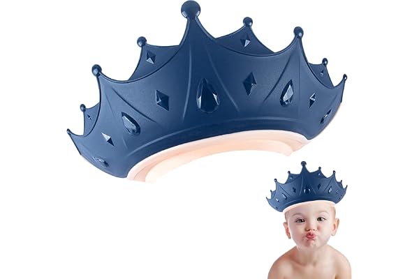 Casquette de Bain Bébé, Chapeau Douche Bébé, Chapeau Douche pour les enfants de 0 à 9 ans, Réglable Visière Bonnets de Bain Pour Enfants Protégez les Yeux et Oreilles des Enfants, Couronne - Bleu