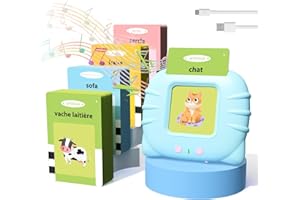 HOMESTEC Cartes Éducatives Sonores pour Enfant de 1 à 6 Ans, Jeux Montessori, Vocabulaire pour Apprendre Le Français (224 Mots), Premiers Mots de Bébé, Cadeau Enfant Dès 18 Mois (Bleu)