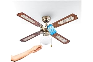 Wintem - Ventilatore da Soffitto 60W con Luce Ø106 cm con Pale in Legno per Ambienti Domestici e Lavorativi, Illuminazione Integrata da Lampada E27, Motore Silenzioso e Rotazione Reversibile