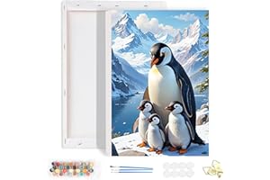 HEIBAGO Paint by Numbers for Adult with Frame Penguin, Animal Framed Paint by Numbers Canvas for Beginner, Oil Snow Painting Art Crafts Kit Acrylic Pigment Drawing Paintwork for Home Decor 20x30cm