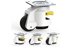HOLKIE Leveling Castors with Ratchet Handle Design - Total Capacity 1500kg - Heavy Duty Industrial Castors Set of 4 for Workbench - 60mm Wheels with Adjustable Leveling Pads (TD80)