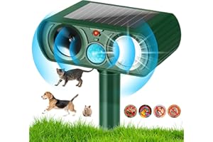 JASFYEE Repulsif Chat Solaire, Répulsif Chat Ultrason Exterieur, à énergie Solaire, étanche, avec Capteur de Mouvement et Lumière Clignotante, Répulsif pour Anti Chats Chiens Souris Ratons Animaux de Jardin