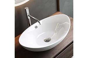 MAIMAI Mai & Mai Lavabo da Appoggio 59x38.3x19.2cm, Lavandino Bagno da Appoggio Ovale con Troppopieno Lavabo in Ceramica Bianco Brüssel818