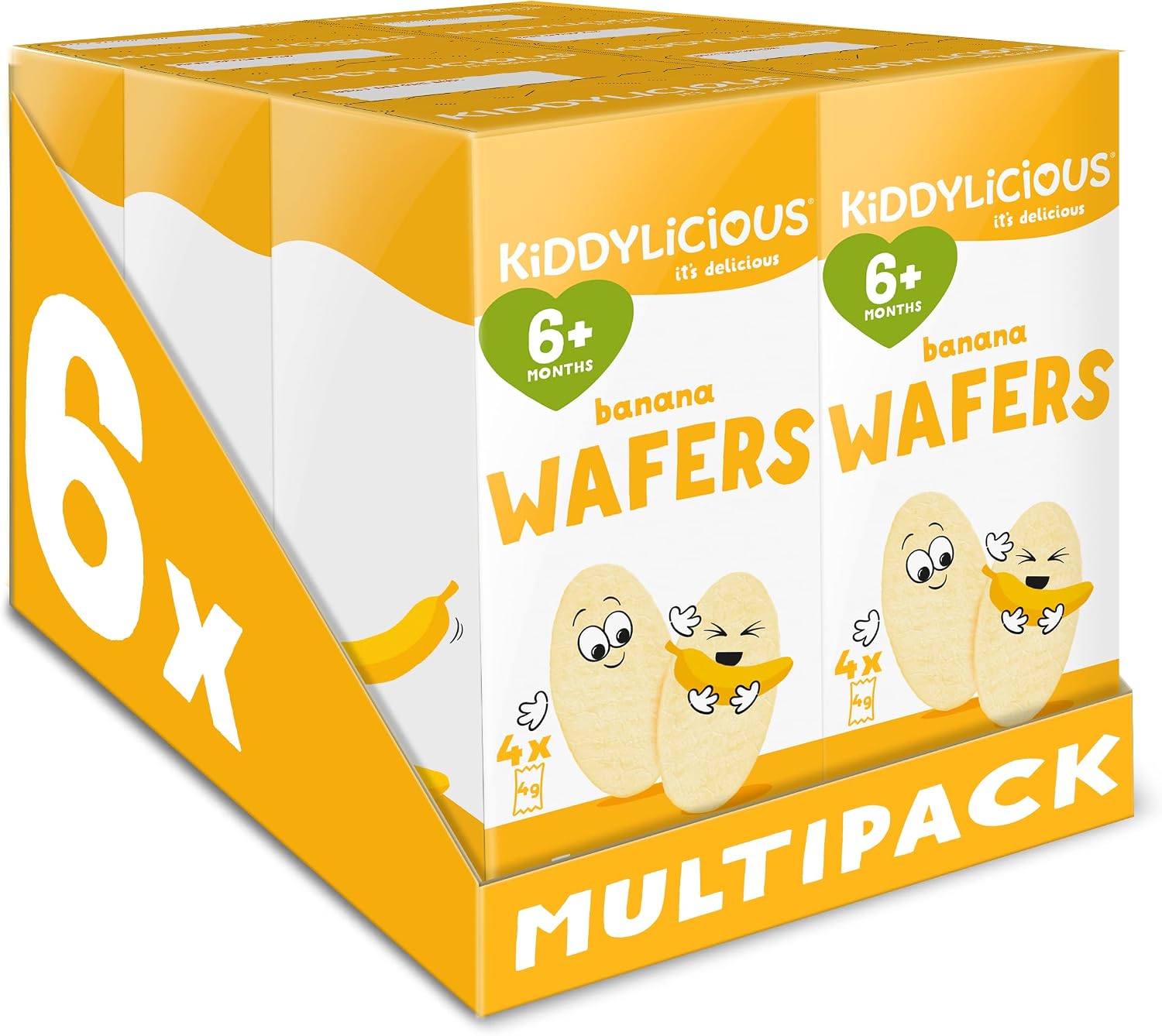 Kiddylicious Banana Mini Wafers - Gluten and Dairy Free Kids Snack - Suitable for 6+ Months - 6 x 4 Twin Packs