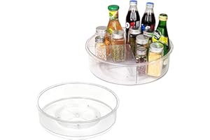 Puricon Juego de 2 Especiero Giratorio Lazy Susan Almacenamiento de Especias, Organizador de Nevera y Cocina, con Divisorios Desmontables, para Especias, Condimentos, Alimentos Enlatados, Botellas