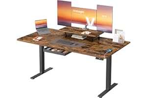 VASAGLE Bureau Électrique Réglable en Hauteur, 160 x 80 cm, Support d'Écran à Montage Flexible, Tiroir, Port USB-C, Rappel de Sédentarité, pour Télétravail, Marron Rustique LSD156KD01