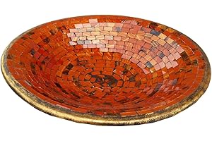GURU SHOP Guru-Shop Arancione a Strisce Mosaico Ciotola Rotonda, Dimensione: Grande (Ø 46 Cm), Ciotole Mosaico