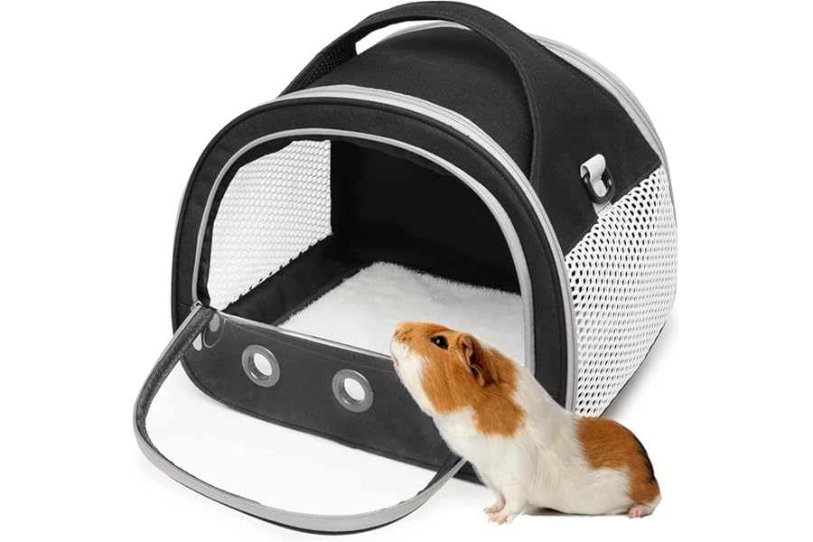 Small Animal Carrier Bag - Guinea Pig Carrier Large Size,Portable Bag with Strap for Parrots Ferret Hedgehog Squirrel Chinchilla Sugar Glider, Breathable & Perspective (Black)