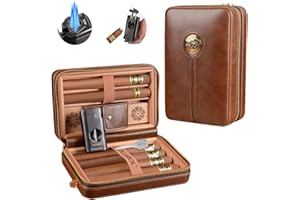‎VOLENX Volenx Humidor, Reise Humidor Zigarren aus Leder, Tragbarer Zigarrenetui mit Feuerzeug, Zigarren Zubehör Set für Hält Bis zu 6 Zigarren, Tolle Geschenke für Männer (Keine Zigarre)