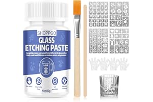 SHOPPGO Pasta Acidante per Vetro, 80g Crema Acidante Vetro, Pasta Caustica per vetro, Etch pasta for Glass, Include Modelli di Adesivi con Vari Design