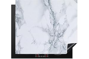 KitchenYeah© Protezione Piano Induzione 59x52 cm Cucina Copri Fornelli Proteggi di Cottura Antiscivolo Tappetino Marmo - Motivo - Grigio - Bianco - Effetto marmo - Lusso