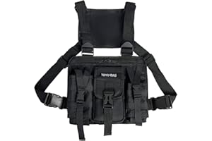 Felenny Bolsillo en el pecho para hombre, chaleco táctico, soporte para chaleco libre, bolsa táctica para hip hop, ropa de calle hombre/mujer, negro, Negro , Medium