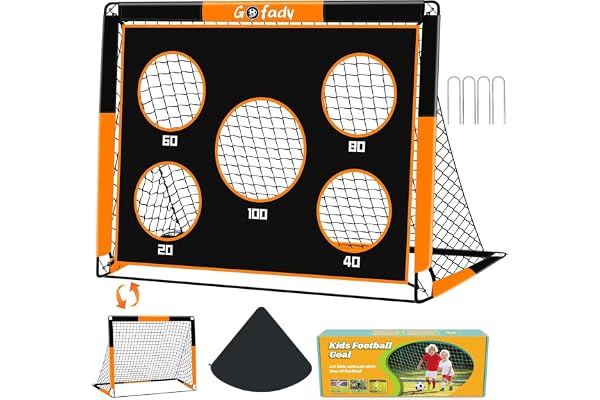 Gofady But de Football pour Enfants, Filet de Football 2 en 1 avec 5 Cible et Sac de Transport, Cage de Foot Enfant Exterieur pour Jardin Intérieur et Extérieur(1.2M/1.5M)