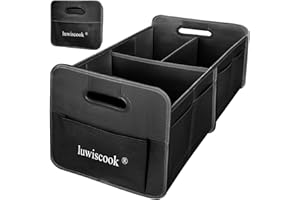 luwiscook Car Boot Organiser, 68L Collapsible 3 Large Compartment SUV Organizer, Non Slip Bottom 1680D Oxford Tidy Storage Box Car Accessories with 5 Side Pockets & Strong Handle, Fit for All Vehicles