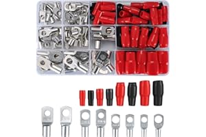 ZHUJIEHIGH 120 Pcs Bolt Hole Tinned Copper Terminals Set, Copper Ring Lug Terminals, Cable lugs Ring Battery SC Terminal Set, Wire Terminal Crimp Connector Marine Grade Cold-Pressed Crimp Type (60+60)
