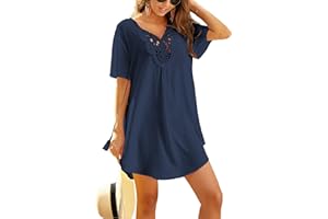 Ekouaer Damen Strandkleid Spitze Strandtunika V Ausschnitt Kurz Sommer Strandponcho Bikini Cover Up S-XXL
