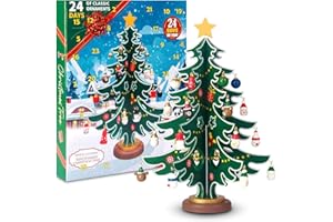 AFOXON Christmas Advent Calendar 2024, 24 Days Countdown Advent Calendar with 30Pcs Santa Snowman Ornaments,12" Desktop Wooden Christmas Tree Xmas Party Supplies (Christmas Tree Advent Calendar 2024)