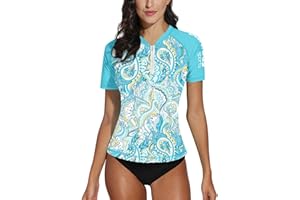 BesserBay Women Rash Guard Shirt Short Sleeve 1/4 Zip Swimming Tops for Women Quick Dry Swimsuits UPF 50+ S-XXL