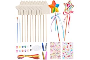 TOTSUN 12Pcs Princess Fairy Wands Kit, Wooden Craft Kits for Kids Make Your Own Princess Wand Magic Wand Star Wands DIY Art and Craft Accessories for Kids Girls