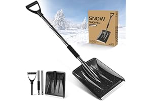 UMUACCAN 4 in 1 Snow Shovel, Aluminum foldable Snow Shovel, New Upgrade Large-Capacity Lightweight for Garden, Car, Camping with Extra Ice Scrape, Gifts(Black)