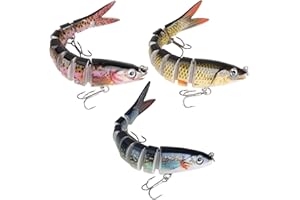 VAKLER 3 Pièces Leurre Peche Carnassier, Leurres de Pêche Bioniques à Couler Lent au Brochet Artificiel Leurres de Pêche Multi-articulés avec Hameçons Triples pour Carnassier Poisson Brochet Truite