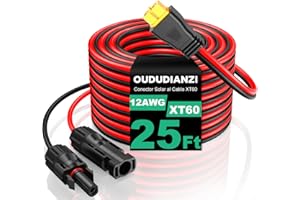 Oududianzi Cable XT60, Cable de Extensión de Cable de Carga Solar de 12AWG (7.5M), Adaptador XT60 para Generador Solar de Estación de Energía Portátil - 25FT