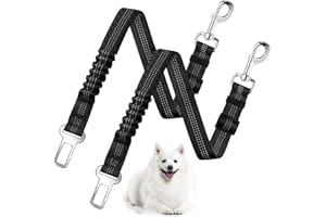Zhtulck 2 Stück Anschnallgurt Hund Auto, Verstellbarer Hunde Anschnallgurt Auto Elastischer Ruckdämpfung Hundeanschnaller fürs Auto für Alle Hunderassen Katzen & Autotypen (50-85cm)