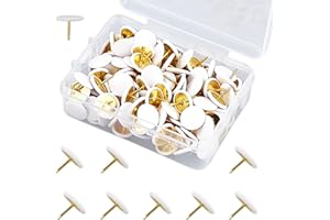 EASYKEENECOM 150 chinchetas blancas – Agujas planas blancas – Agujas redondas con punta de acero dorado – 10 x 10 mm chinchetas de metal recubierto de plástico para tableros de corcho, paredes de fotos y tarjetas