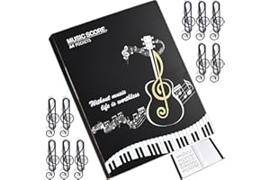 Yueser Teczka na nuty, czarna teczka na nuty, A4, 80 przegródek/160 stron, arkusze nutowe, segregator, teczka artystyczna, teczka na dokumenty, dokumenty, papier, obrazy, z 10 nutami, spinacze biurowe