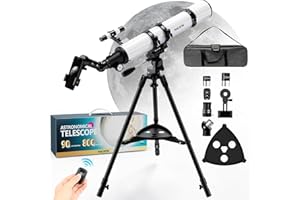 NACATIN Télescope Refractor de 90 mm, 32X-240X de Magnificación, Montura AZ, Trípode de Acero Inoxidable, Bolsa de Transporte, Adaptador para Teléfono, Telescopio Astronómico para Niños y Observación Lunar