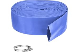 Rebower Pool Backwash Hose, 3 Inch x 50ft Reinforced Drain Hose PVC Lay Flat Water Discharge Pump Hoses for Pool Filter Swimming Pump, with 1pcs Clamps, Blue