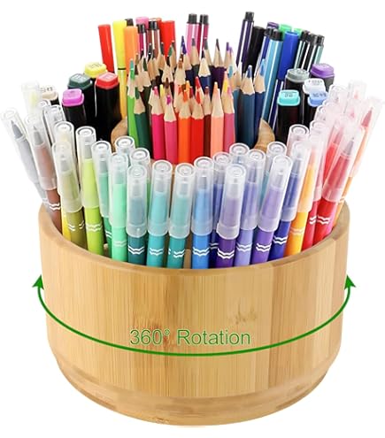 Walowalo Sostener 800 Bolígrafos Organizador Escritorio De Bambú Giratorio Portalápices Para Guardar Lápices De Colores, Marcadores, Oficina Giratoria De 360 Grados, Pequeño Artista, Tocador Blanco