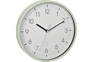 ‎TFA DOSTMANN TFA Dostmann Analogowy radiowy zegar ścienny, 60.3550.04, najwyższa dokładność, nowoczesny, analogowy, szklana osłona, do biura, domu, na prezent, 245 x 245 x 42 mm, miętowy