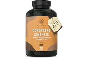 Cordyceps Sinensis cápsulas - 19500mg (10:1) alta dosis - 270 cápsulas - 207 g - con 40% de polisacáridos bioactivos - Testado en laboratorio - Vegano - TRUE NATURE